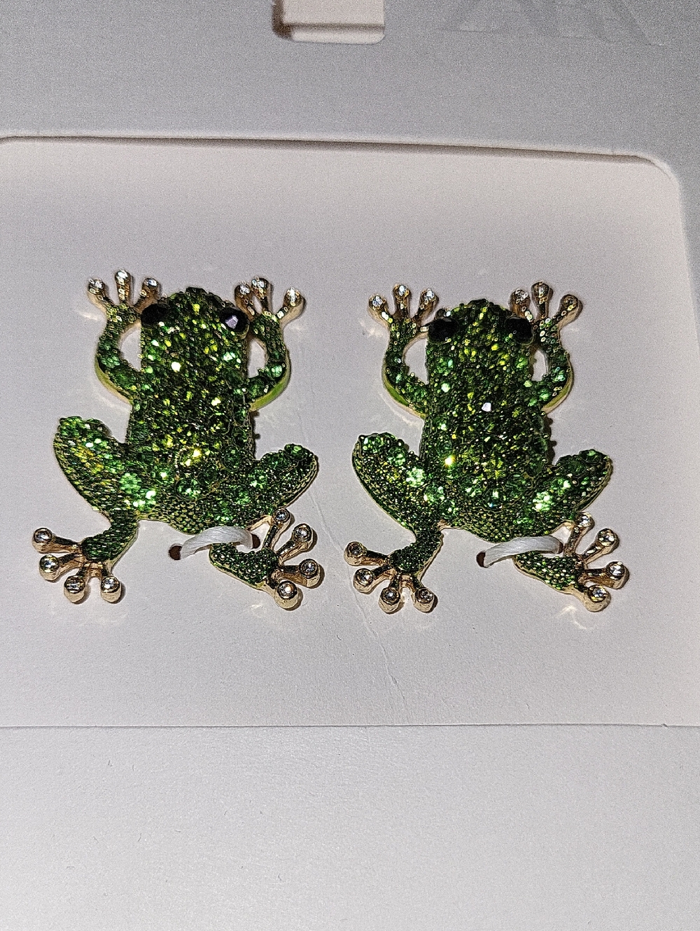 Zara Glitter Green Frog Earrings - Cute Sparkle Studs Bnib Lp